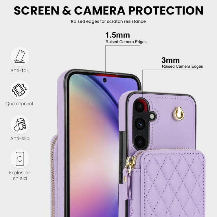 For Samsung Galaxy A54 4G / 5G AwQuer Crossbody Zipper Wallet Rhombic Leather Back Phone Case(Purple) - Galaxy Phone Cases by Awquer | Online Shopping UK | buy2fix