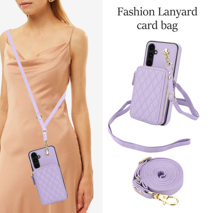 For Samsung Galaxy A54 4G / 5G AwQuer Crossbody Zipper Wallet Rhombic Leather Back Phone Case(Purple) - Galaxy Phone Cases by Awquer | Online Shopping UK | buy2fix