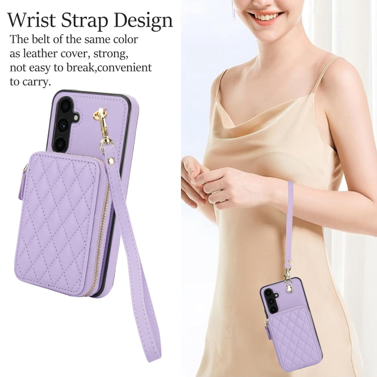 For Samsung Galaxy A54 4G / 5G AwQuer Crossbody Zipper Wallet Rhombic Leather Back Phone Case(Purple) - Galaxy Phone Cases by Awquer | Online Shopping UK | buy2fix