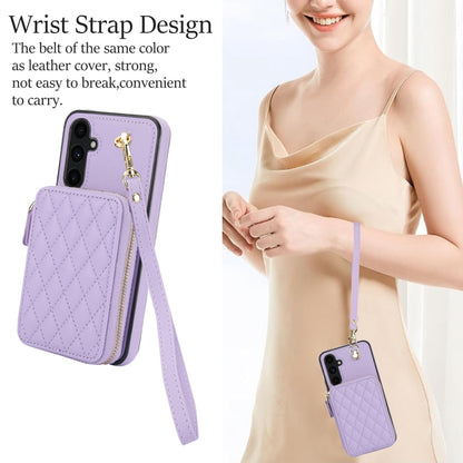 For Samsung Galaxy A54 4G / 5G AwQuer Crossbody Zipper Wallet Rhombic Leather Back Phone Case(Purple) - Galaxy Phone Cases by Awquer | Online Shopping UK | buy2fix