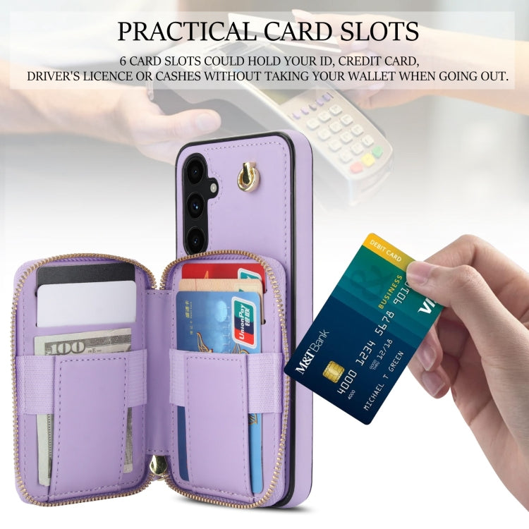 For Samsung Galaxy A54 4G / 5G AwQuer Crossbody Zipper Wallet Rhombic Leather Back Phone Case(Purple) - Galaxy Phone Cases by Awquer | Online Shopping UK | buy2fix