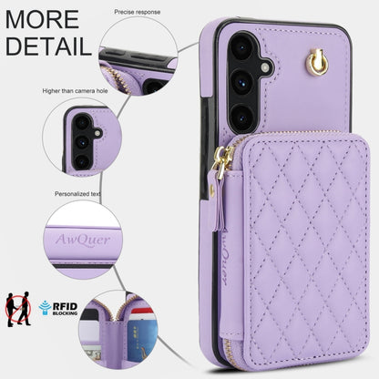 For Samsung Galaxy A54 4G / 5G AwQuer Crossbody Zipper Wallet Rhombic Leather Back Phone Case(Purple) - Galaxy Phone Cases by Awquer | Online Shopping UK | buy2fix
