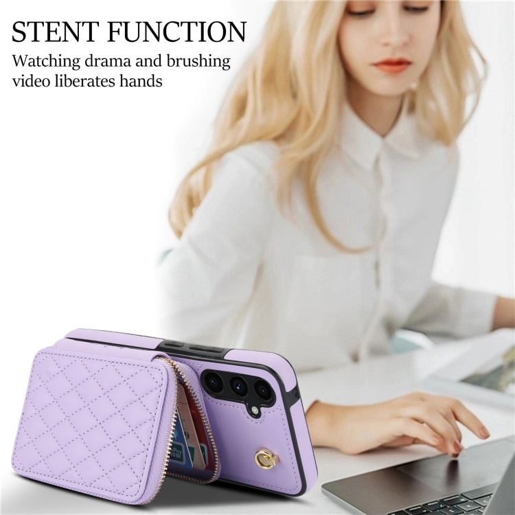 For Samsung Galaxy A54 4G / 5G AwQuer Crossbody Zipper Wallet Rhombic Leather Back Phone Case(Purple) - Galaxy Phone Cases by Awquer | Online Shopping UK | buy2fix