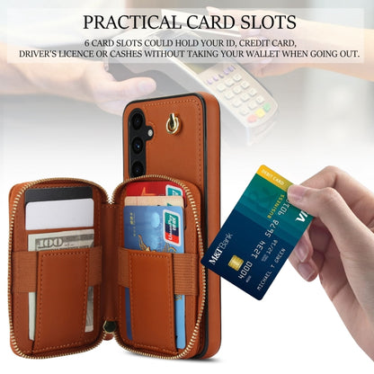 For Samsung Galaxy A54 4G / 5G AwQuer Crossbody Zipper Wallet Rhombic Leather Back Phone Case(Brown) - Galaxy Phone Cases by Awquer | Online Shopping UK | buy2fix