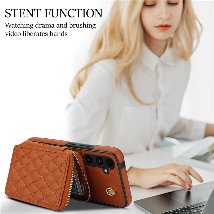 For Samsung Galaxy A54 4G / 5G AwQuer Crossbody Zipper Wallet Rhombic Leather Back Phone Case(Brown) - Galaxy Phone Cases by Awquer | Online Shopping UK | buy2fix