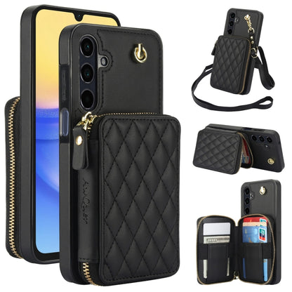 For Samsung Galaxy A15 4G / 5G AwQuer Crossbody Zipper Wallet Rhombic Leather Back Phone Case(Black) - Galaxy Phone Cases by Awquer | Online Shopping UK | buy2fix