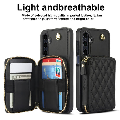 For Samsung Galaxy A15 4G / 5G AwQuer Crossbody Zipper Wallet Rhombic Leather Back Phone Case(Black) - Galaxy Phone Cases by Awquer | Online Shopping UK | buy2fix