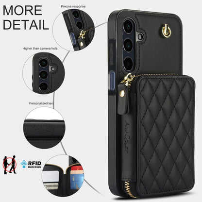 For Samsung Galaxy A15 4G / 5G AwQuer Crossbody Zipper Wallet Rhombic Leather Back Phone Case(Black) - Galaxy Phone Cases by Awquer | Online Shopping UK | buy2fix