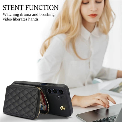 For Samsung Galaxy A15 4G / 5G AwQuer Crossbody Zipper Wallet Rhombic Leather Back Phone Case(Black) - Galaxy Phone Cases by Awquer | Online Shopping UK | buy2fix