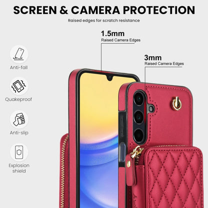 For Samsung Galaxy A15 4G / 5G AwQuer Crossbody Zipper Wallet Rhombic Leather Back Phone Case(Red) - Galaxy Phone Cases by Awquer | Online Shopping UK | buy2fix