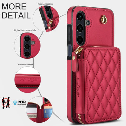For Samsung Galaxy A15 4G / 5G AwQuer Crossbody Zipper Wallet Rhombic Leather Back Phone Case(Red) - Galaxy Phone Cases by Awquer | Online Shopping UK | buy2fix