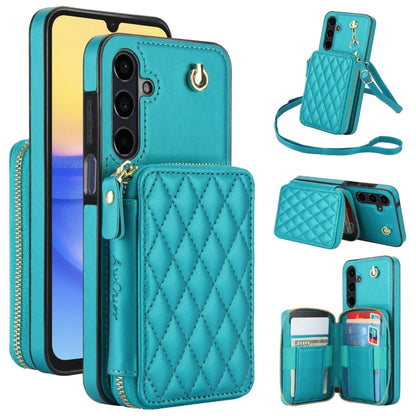 For Samsung Galaxy A15 4G / 5G AwQuer Crossbody Zipper Wallet Rhombic Leather Back Phone Case(Green) - Galaxy Phone Cases by Awquer | Online Shopping UK | buy2fix