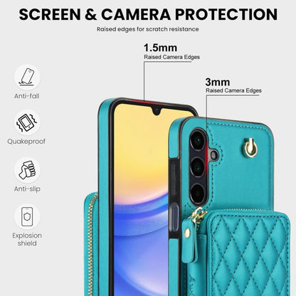 For Samsung Galaxy A15 4G / 5G AwQuer Crossbody Zipper Wallet Rhombic Leather Back Phone Case(Green) - Galaxy Phone Cases by Awquer | Online Shopping UK | buy2fix