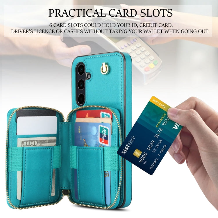 For Samsung Galaxy A15 4G / 5G AwQuer Crossbody Zipper Wallet Rhombic Leather Back Phone Case(Green) - Galaxy Phone Cases by Awquer | Online Shopping UK | buy2fix