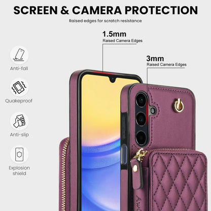 For Samsung Galaxy A15 4G / 5G AwQuer Crossbody Zipper Wallet Rhombic Leather Back Phone Case(Dark Purple) - Galaxy Phone Cases by Awquer | Online Shopping UK | buy2fix
