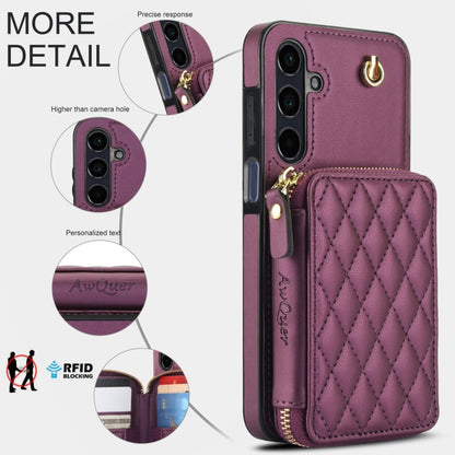 For Samsung Galaxy A15 4G / 5G AwQuer Crossbody Zipper Wallet Rhombic Leather Back Phone Case(Dark Purple) - Galaxy Phone Cases by Awquer | Online Shopping UK | buy2fix