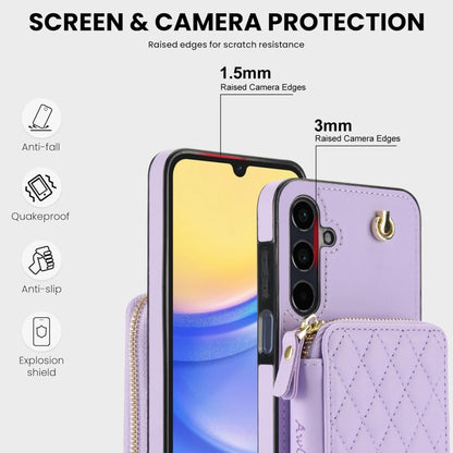 For Samsung Galaxy A15 4G / 5G AwQuer Crossbody Zipper Wallet Rhombic Leather Back Phone Case(Purple) - Galaxy Phone Cases by Awquer | Online Shopping UK | buy2fix