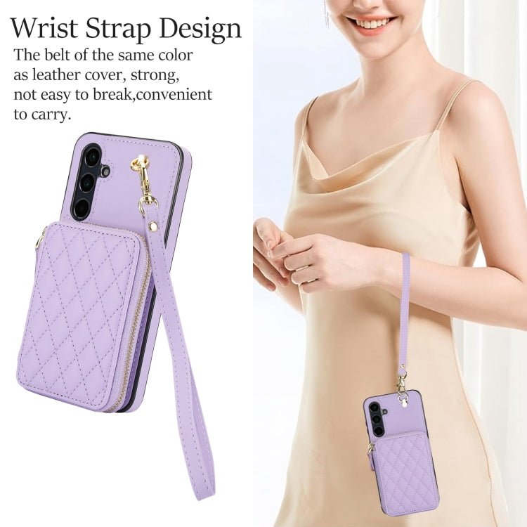 For Samsung Galaxy A15 4G / 5G AwQuer Crossbody Zipper Wallet Rhombic Leather Back Phone Case(Purple) - Galaxy Phone Cases by Awquer | Online Shopping UK | buy2fix