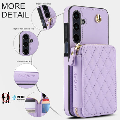 For Samsung Galaxy A15 4G / 5G AwQuer Crossbody Zipper Wallet Rhombic Leather Back Phone Case(Purple) - Galaxy Phone Cases by Awquer | Online Shopping UK | buy2fix
