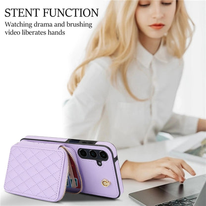 For Samsung Galaxy A15 4G / 5G AwQuer Crossbody Zipper Wallet Rhombic Leather Back Phone Case(Purple) - Galaxy Phone Cases by Awquer | Online Shopping UK | buy2fix