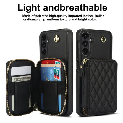 For Samsung Galaxy A14 4G / 5G AwQuer Crossbody Zipper Wallet Rhombic Leather Back Phone Case(Black) - Galaxy Phone Cases by Awquer | Online Shopping UK | buy2fix