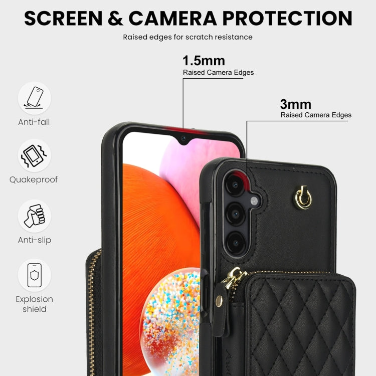 For Samsung Galaxy A14 4G / 5G AwQuer Crossbody Zipper Wallet Rhombic Leather Back Phone Case(Black) - Galaxy Phone Cases by Awquer | Online Shopping UK | buy2fix