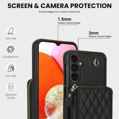 For Samsung Galaxy A14 4G / 5G AwQuer Crossbody Zipper Wallet Rhombic Leather Back Phone Case(Black) - Galaxy Phone Cases by Awquer | Online Shopping UK | buy2fix