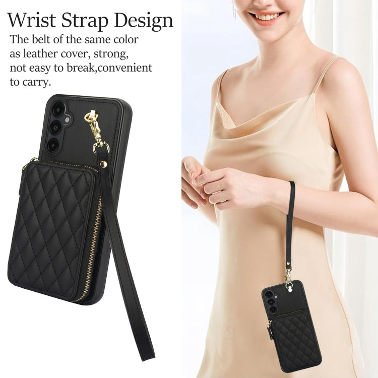 For Samsung Galaxy A14 4G / 5G AwQuer Crossbody Zipper Wallet Rhombic Leather Back Phone Case(Black) - Galaxy Phone Cases by Awquer | Online Shopping UK | buy2fix