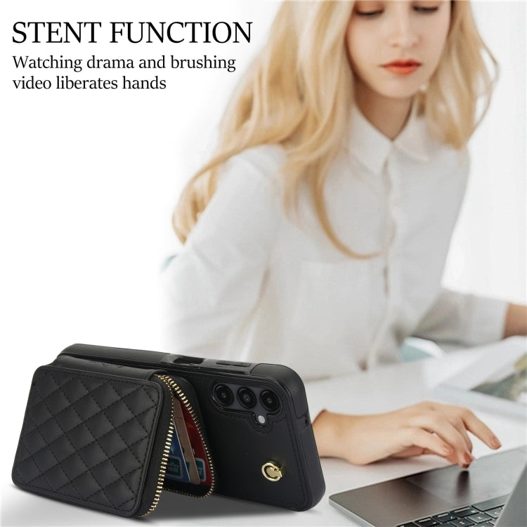 For Samsung Galaxy A14 4G / 5G AwQuer Crossbody Zipper Wallet Rhombic Leather Back Phone Case(Black) - Galaxy Phone Cases by Awquer | Online Shopping UK | buy2fix