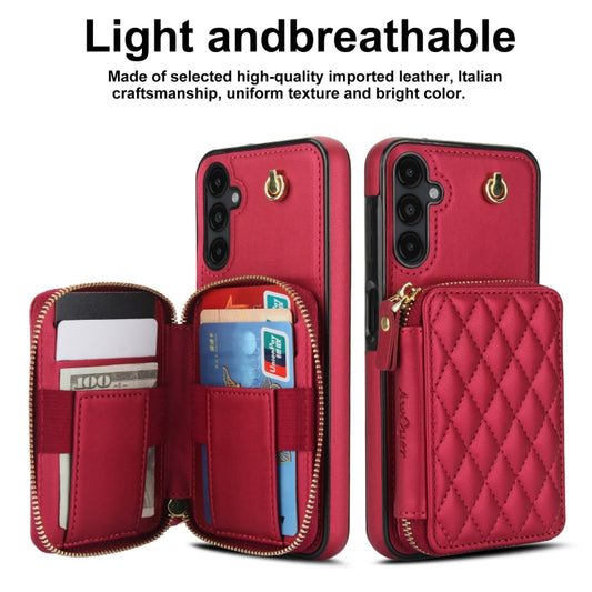 For Samsung Galaxy A14 4G / 5G AwQuer Crossbody Zipper Wallet Rhombic Leather Back Phone Case(Red) - Galaxy Phone Cases by Awquer | Online Shopping UK | buy2fix