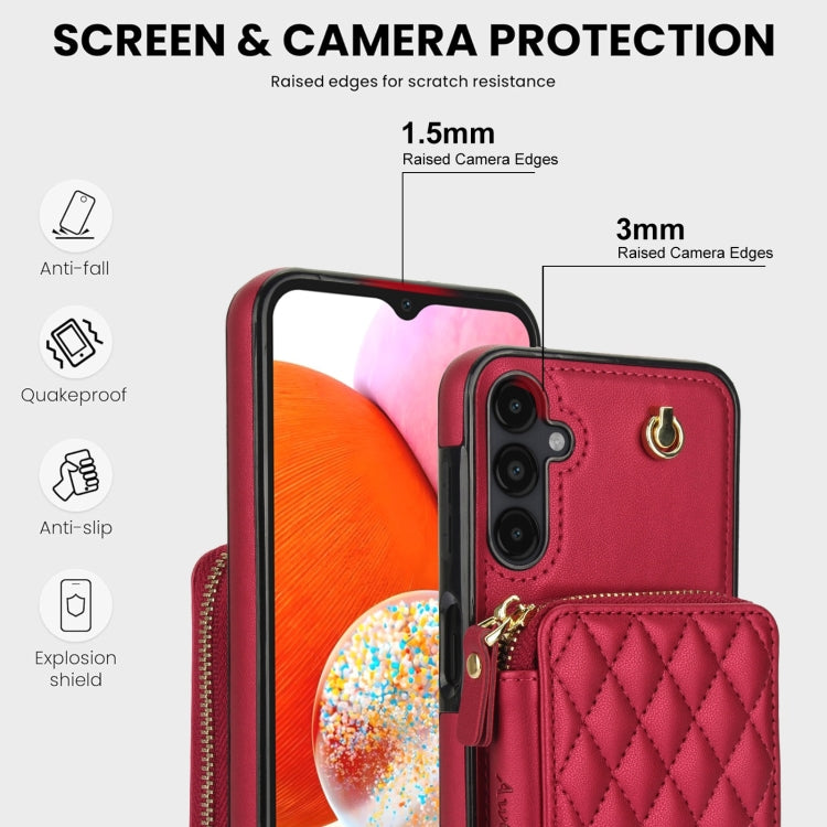 For Samsung Galaxy A14 4G / 5G AwQuer Crossbody Zipper Wallet Rhombic Leather Back Phone Case(Red) - Galaxy Phone Cases by Awquer | Online Shopping UK | buy2fix
