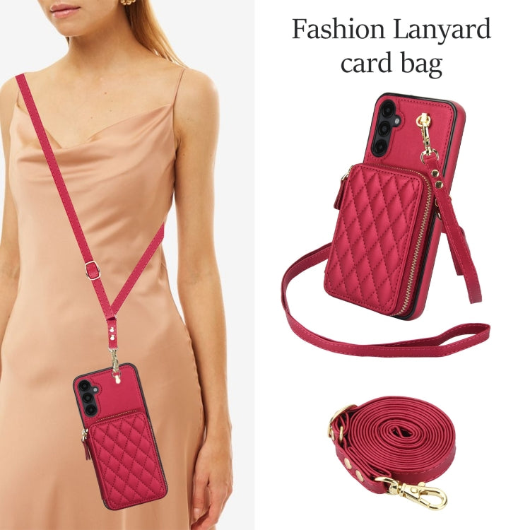 For Samsung Galaxy A14 4G / 5G AwQuer Crossbody Zipper Wallet Rhombic Leather Back Phone Case(Red) - Galaxy Phone Cases by Awquer | Online Shopping UK | buy2fix