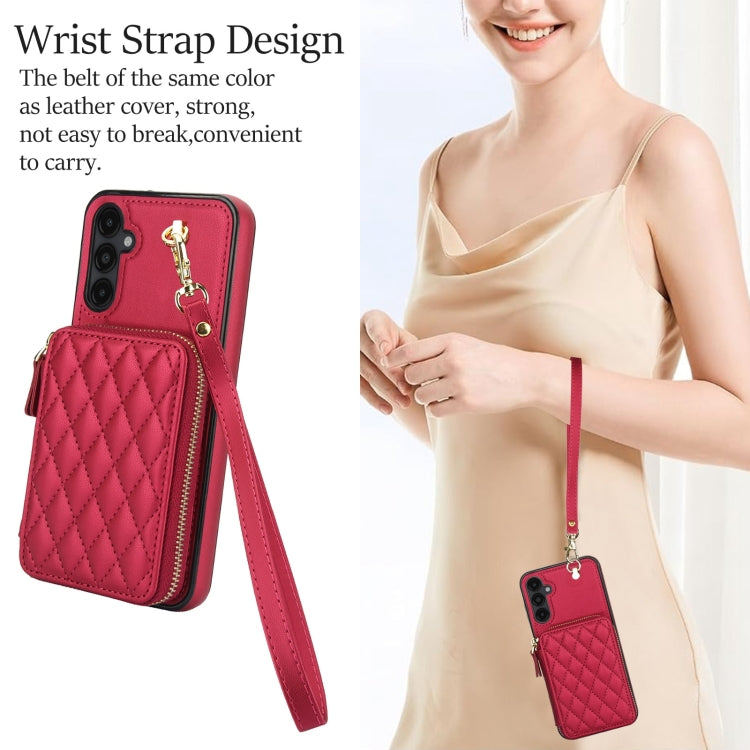 For Samsung Galaxy A14 4G / 5G AwQuer Crossbody Zipper Wallet Rhombic Leather Back Phone Case(Red) - Galaxy Phone Cases by Awquer | Online Shopping UK | buy2fix