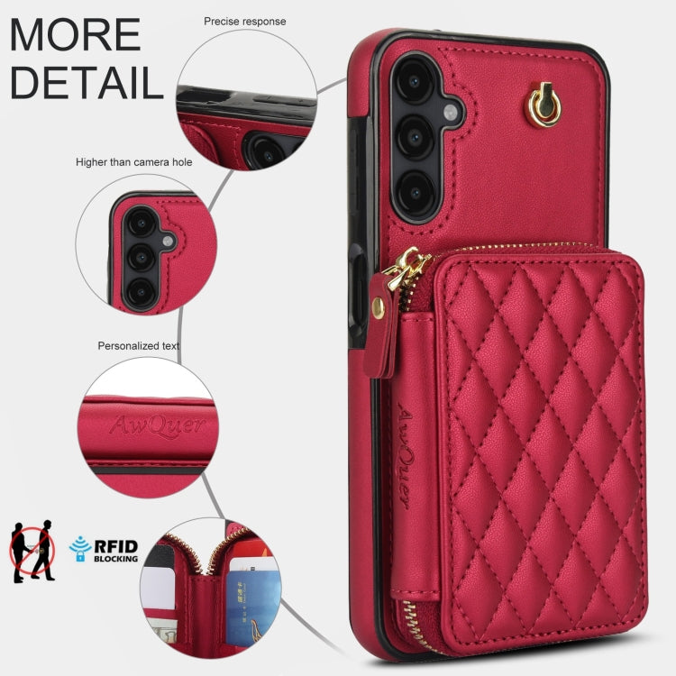 For Samsung Galaxy A14 4G / 5G AwQuer Crossbody Zipper Wallet Rhombic Leather Back Phone Case(Red) - Galaxy Phone Cases by Awquer | Online Shopping UK | buy2fix