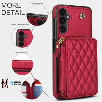 For Samsung Galaxy A14 4G / 5G AwQuer Crossbody Zipper Wallet Rhombic Leather Back Phone Case(Red) - Galaxy Phone Cases by Awquer | Online Shopping UK | buy2fix