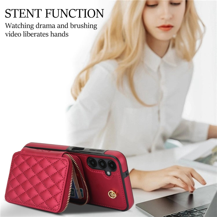 For Samsung Galaxy A14 4G / 5G AwQuer Crossbody Zipper Wallet Rhombic Leather Back Phone Case(Red) - Galaxy Phone Cases by Awquer | Online Shopping UK | buy2fix