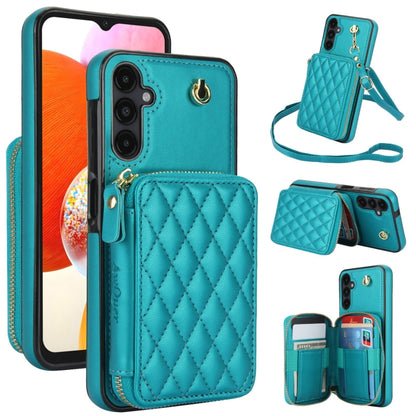For Samsung Galaxy A14 4G / 5G AwQuer Crossbody Zipper Wallet Rhombic Leather Back Phone Case(Green) - Galaxy Phone Cases by Awquer | Online Shopping UK | buy2fix