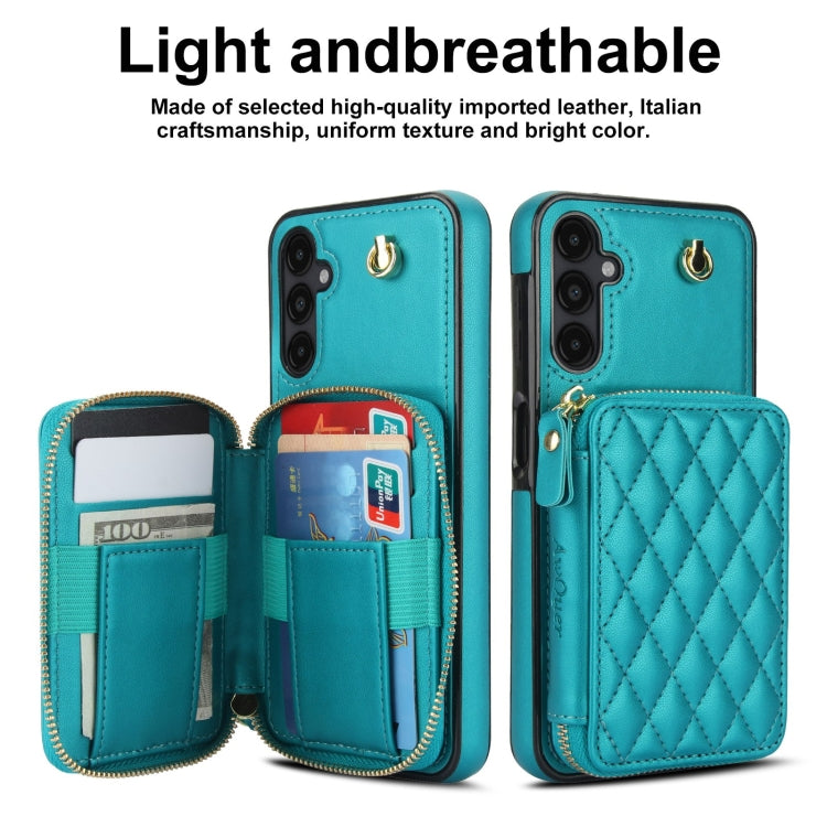 For Samsung Galaxy A14 4G / 5G AwQuer Crossbody Zipper Wallet Rhombic Leather Back Phone Case(Green) - Galaxy Phone Cases by Awquer | Online Shopping UK | buy2fix