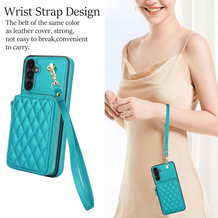 For Samsung Galaxy A14 4G / 5G AwQuer Crossbody Zipper Wallet Rhombic Leather Back Phone Case(Green) - Galaxy Phone Cases by Awquer | Online Shopping UK | buy2fix