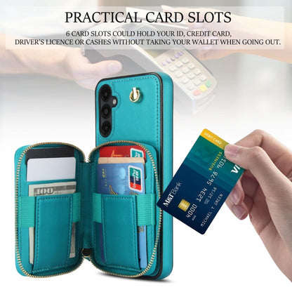 For Samsung Galaxy A14 4G / 5G AwQuer Crossbody Zipper Wallet Rhombic Leather Back Phone Case(Green) - Galaxy Phone Cases by Awquer | Online Shopping UK | buy2fix