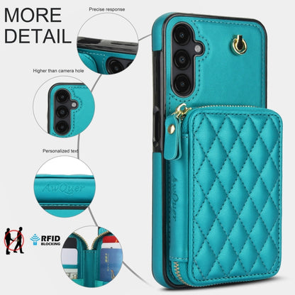 For Samsung Galaxy A14 4G / 5G AwQuer Crossbody Zipper Wallet Rhombic Leather Back Phone Case(Green) - Galaxy Phone Cases by Awquer | Online Shopping UK | buy2fix