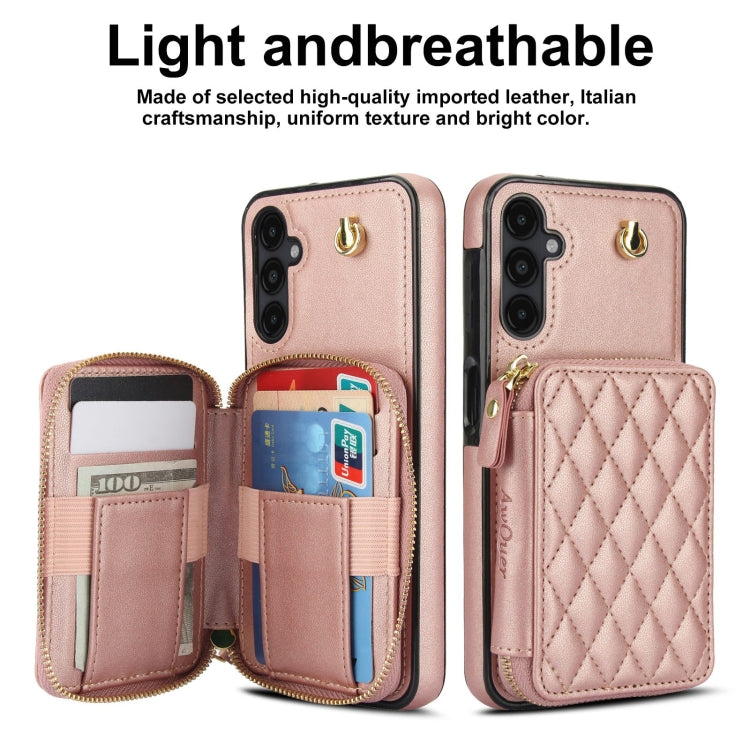 For Samsung Galaxy A14 4G / 5G AwQuer Crossbody Zipper Wallet Rhombic Leather Back Phone Case(Rose Gold) - Galaxy Phone Cases by Awquer | Online Shopping UK | buy2fix