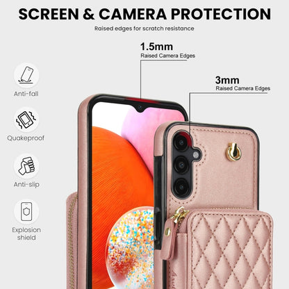 For Samsung Galaxy A14 4G / 5G AwQuer Crossbody Zipper Wallet Rhombic Leather Back Phone Case(Rose Gold) - Galaxy Phone Cases by Awquer | Online Shopping UK | buy2fix