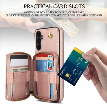 For Samsung Galaxy A14 4G / 5G AwQuer Crossbody Zipper Wallet Rhombic Leather Back Phone Case(Rose Gold) - Galaxy Phone Cases by Awquer | Online Shopping UK | buy2fix