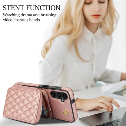 For Samsung Galaxy A14 4G / 5G AwQuer Crossbody Zipper Wallet Rhombic Leather Back Phone Case(Rose Gold) - Galaxy Phone Cases by Awquer | Online Shopping UK | buy2fix