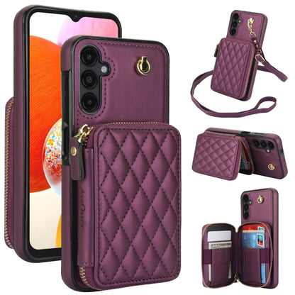 For Samsung Galaxy A14 4G / 5G AwQuer Crossbody Zipper Wallet Rhombic Leather Back Phone Case(Dark Purple) - Galaxy Phone Cases by Awquer | Online Shopping UK | buy2fix
