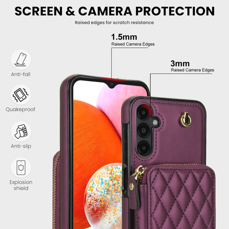 For Samsung Galaxy A14 4G / 5G AwQuer Crossbody Zipper Wallet Rhombic Leather Back Phone Case(Dark Purple) - Galaxy Phone Cases by Awquer | Online Shopping UK | buy2fix