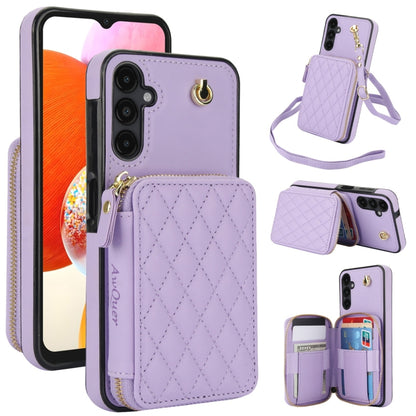 For Samsung Galaxy A14 4G / 5G AwQuer Crossbody Zipper Wallet Rhombic Leather Back Phone Case(Purple) - Galaxy Phone Cases by Awquer | Online Shopping UK | buy2fix