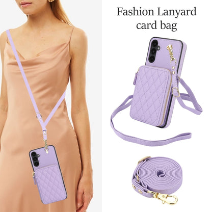 For Samsung Galaxy A14 4G / 5G AwQuer Crossbody Zipper Wallet Rhombic Leather Back Phone Case(Purple) - Galaxy Phone Cases by Awquer | Online Shopping UK | buy2fix