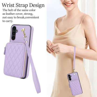 For Samsung Galaxy A14 4G / 5G AwQuer Crossbody Zipper Wallet Rhombic Leather Back Phone Case(Purple) - Galaxy Phone Cases by Awquer | Online Shopping UK | buy2fix